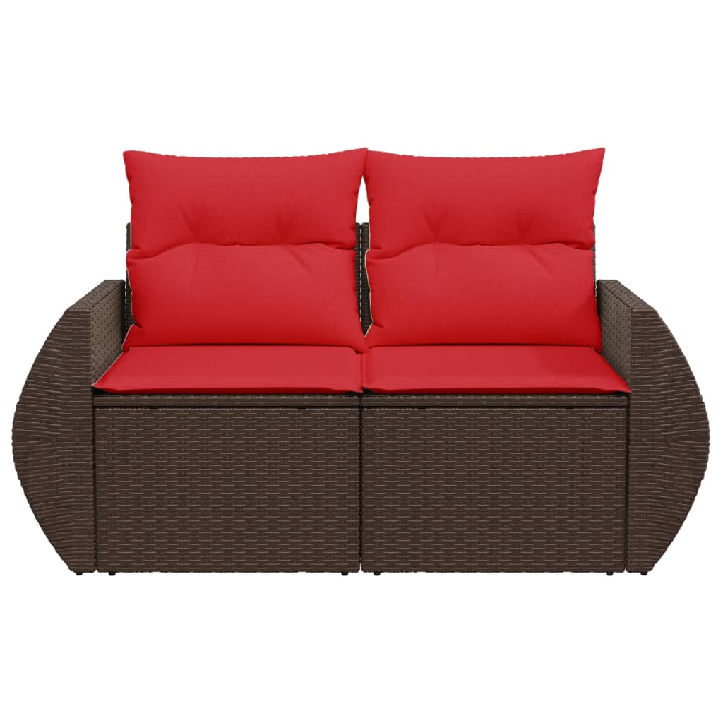 vidaXL Tuinbank met kussens 2-zits poly rattan bruin