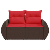 vidaXL Tuinbank met kussens 2-zits poly rattan bruin