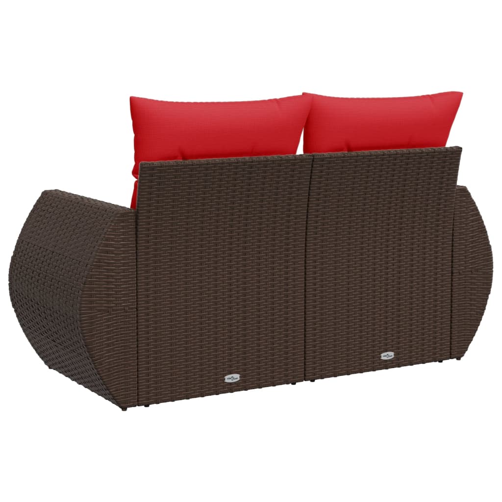 vidaXL Tuinbank met kussens 2-zits poly rattan bruin