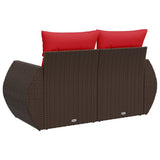 vidaXL Tuinbank met kussens 2-zits poly rattan bruin