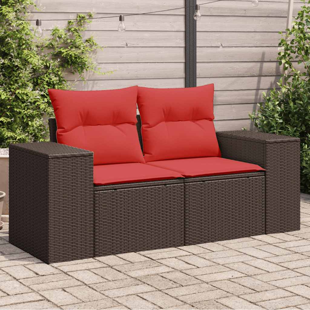 vidaXL Tuinbank met kussens 2-zits poly rattan bruin
