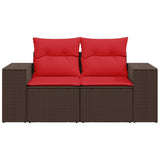 vidaXL Tuinbank met kussens 2-zits poly rattan bruin