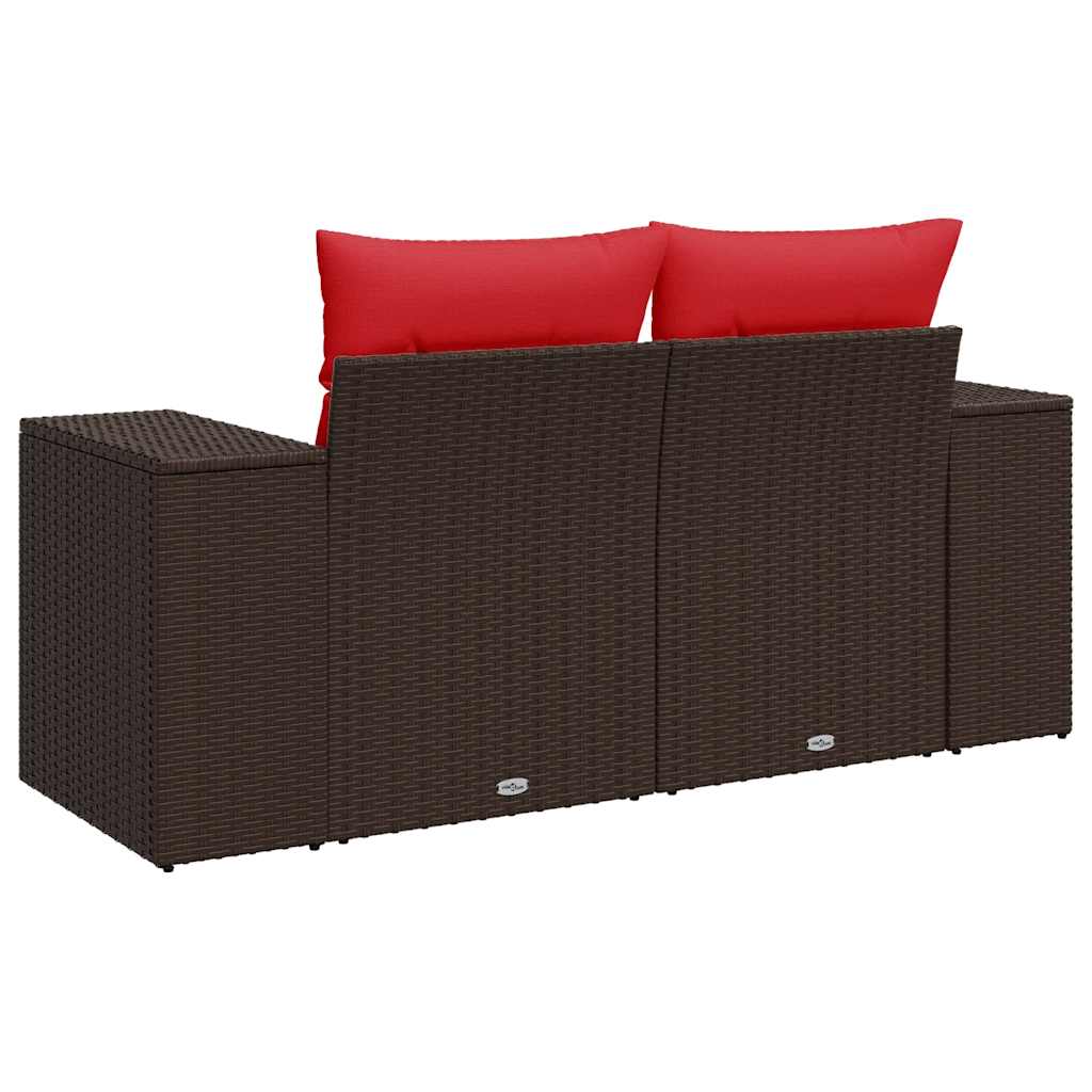 vidaXL Tuinbank met kussens 2-zits poly rattan bruin