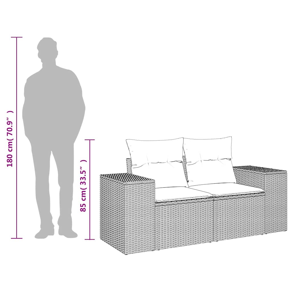 vidaXL Tuinbank met kussens 2-zits poly rattan bruin