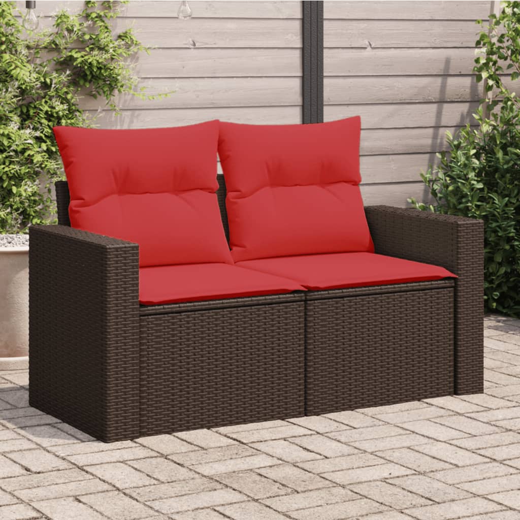 vidaXL Tuinbank met kussens 2-zits poly rattan bruin