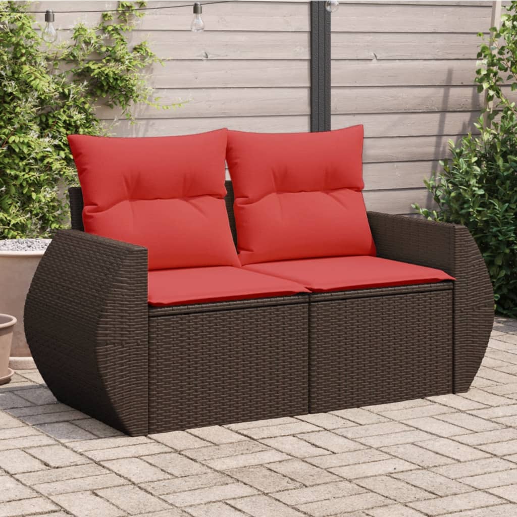 vidaXL Tuinbank met kussens 2-zits poly rattan bruin