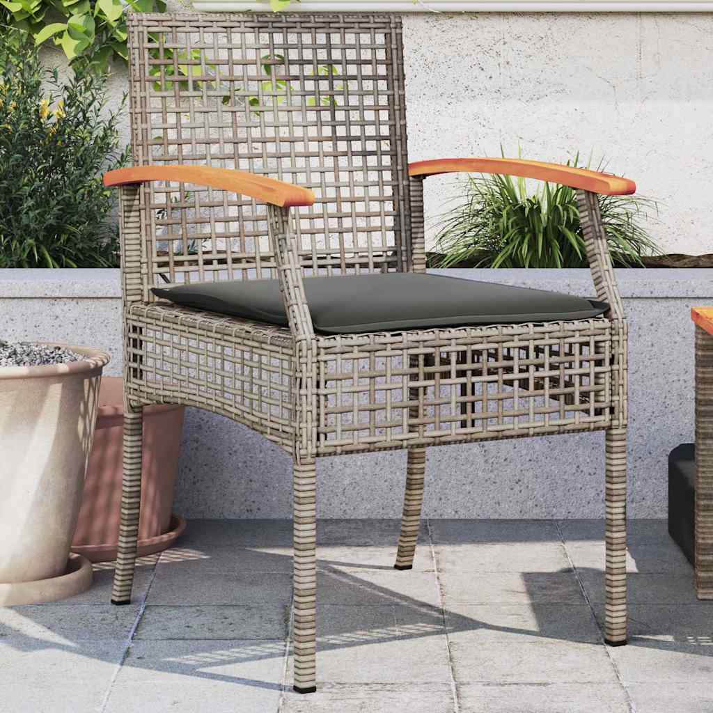 vidaXL Tuinstoelen 2 st met kussens poly rattan en acaciahout zwart
