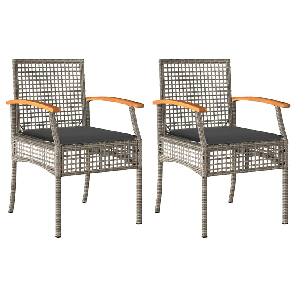 vidaXL Tuinstoelen 2 st met kussens poly rattan en acaciahout zwart