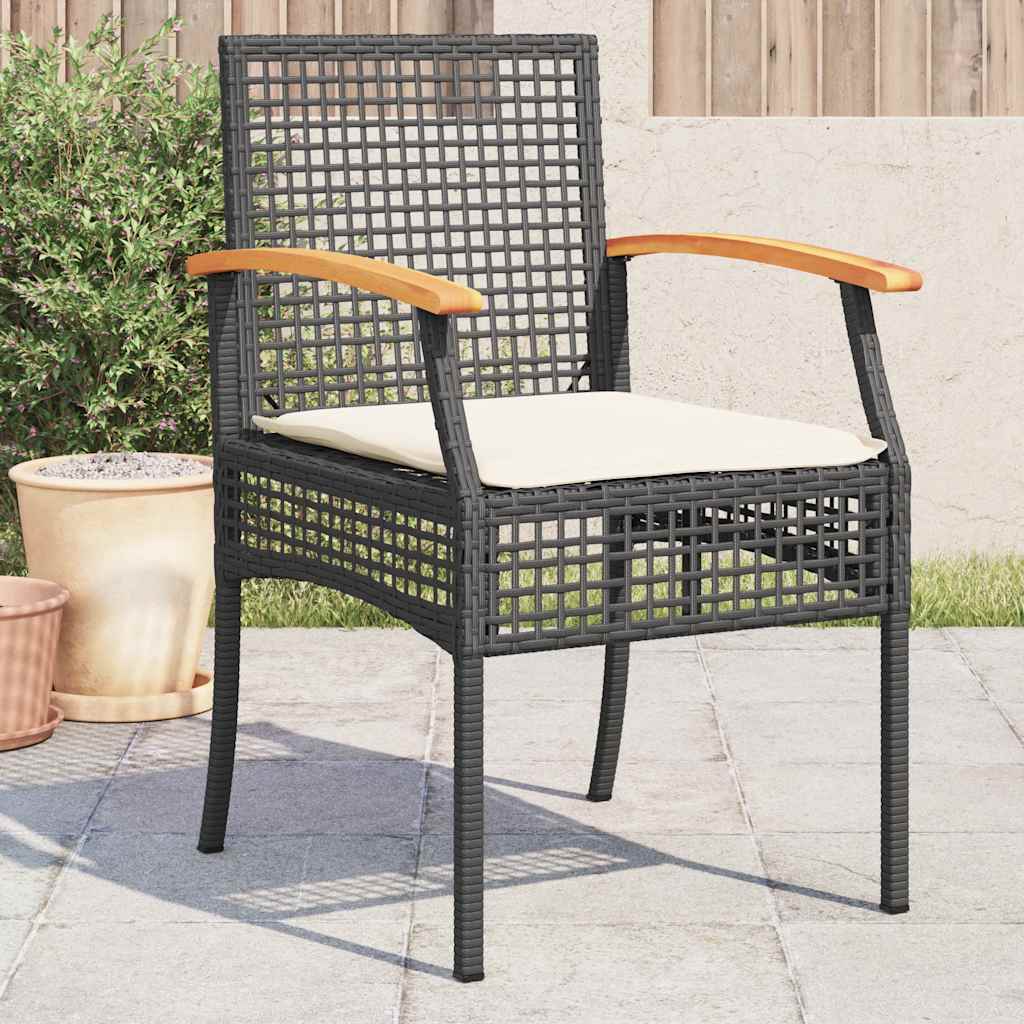 vidaXL Tuinstoelen 2 st met kussens poly rattan en acaciahout zwart