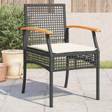 vidaXL Tuinstoelen 2 st met kussens poly rattan en acaciahout zwart