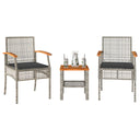 vidaXL 3-delige Bistroset met kussens poly rattan en acaciahout zwart