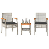 vidaXL 3-delige Bistroset met kussens poly rattan en acaciahout zwart
