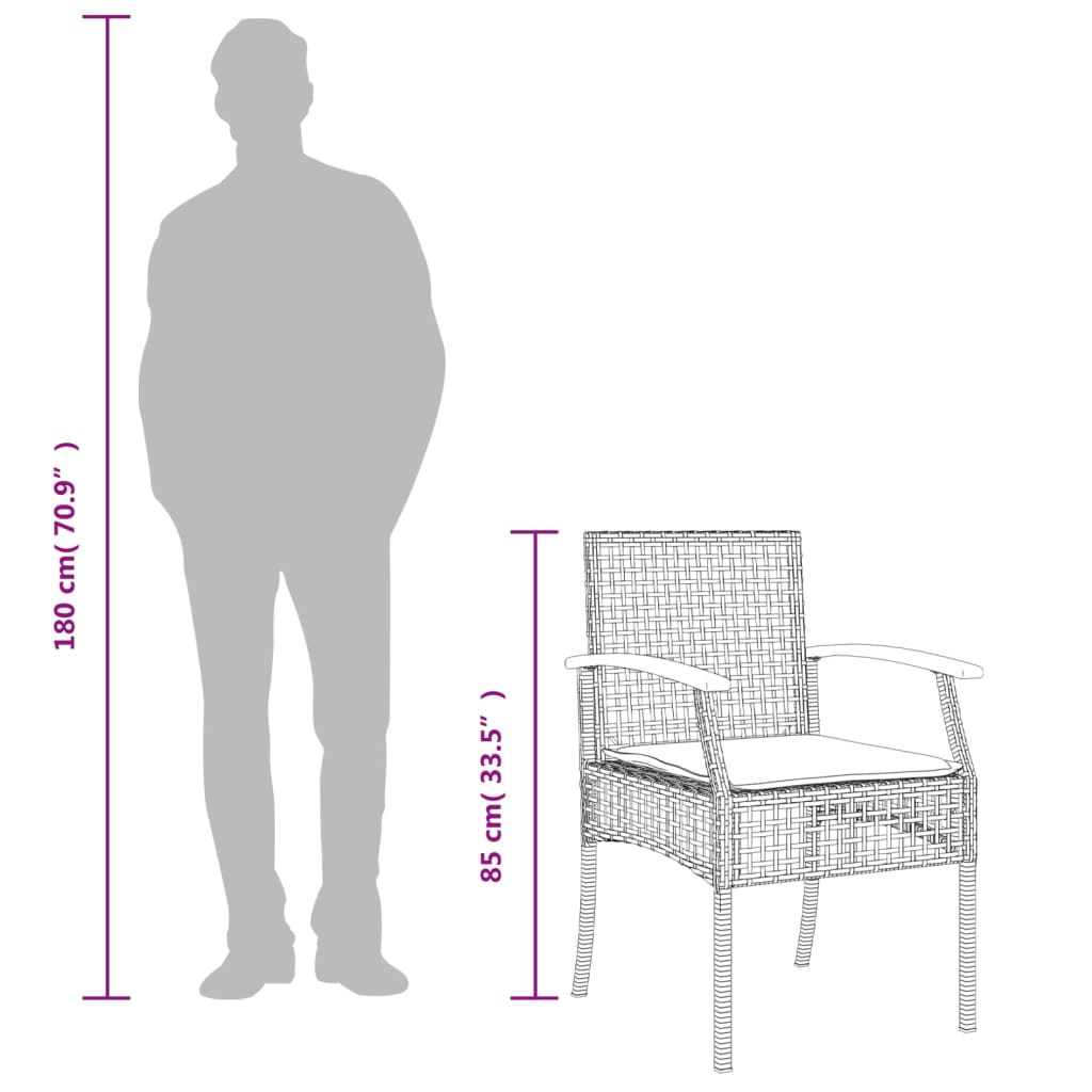 vidaXL 3-delige Bistroset met kussens poly rattan en acaciahout zwart