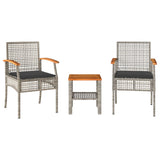 vidaXL 3-delige Bistroset met kussens poly rattan en acaciahout zwart