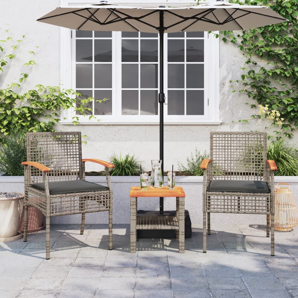 vidaXL 3-delige Bistroset met kussens poly rattan en acaciahout zwart