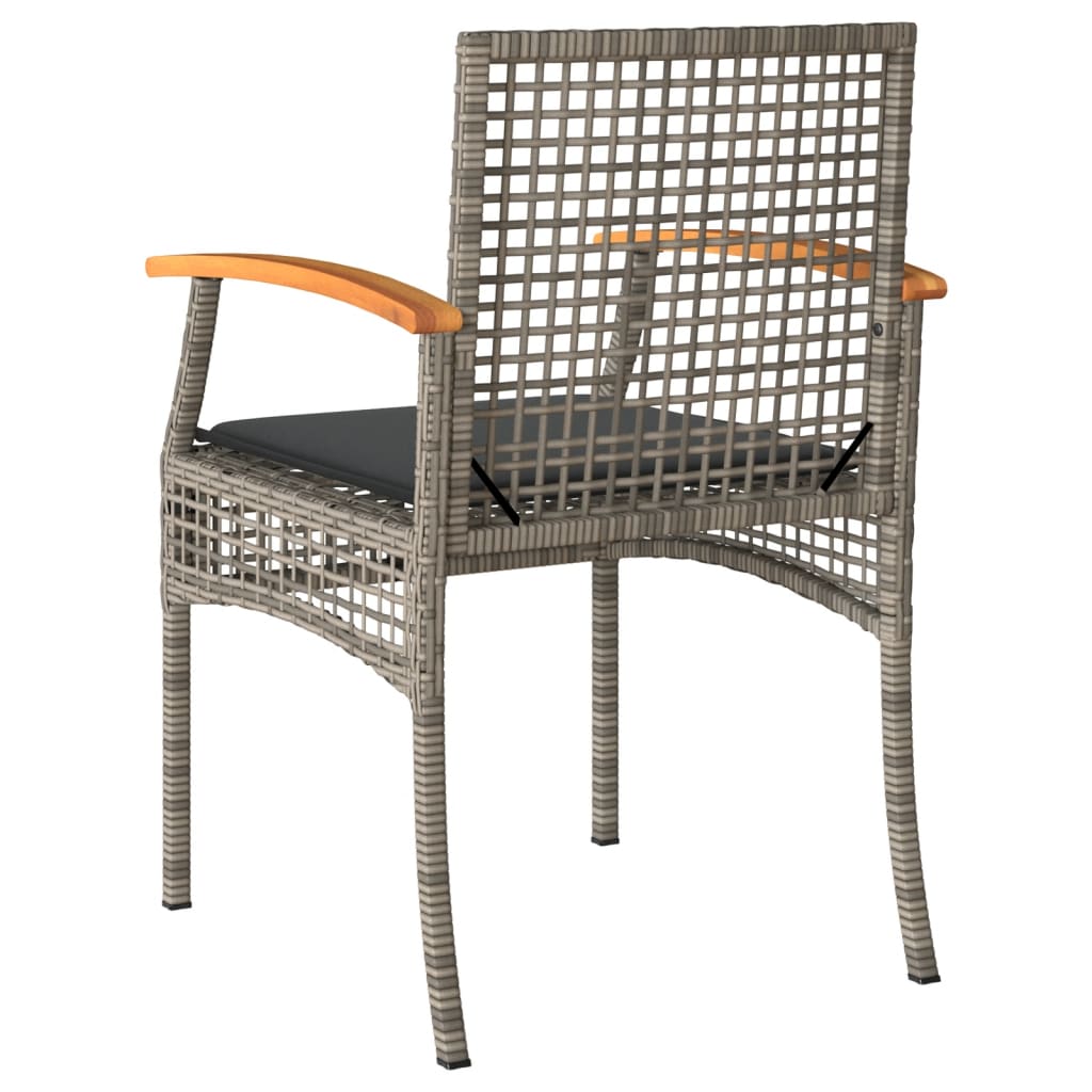 vidaXL 3-delige Bistroset met kussens poly rattan en acaciahout zwart