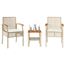 vidaXL 3-delige Bistroset met kussens poly rattan en acaciahout zwart