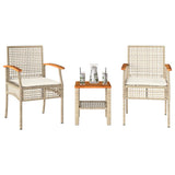 vidaXL 3-delige Bistroset met kussens poly rattan en acaciahout zwart