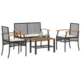 vidaXL 3-delige Bistroset met kussens poly rattan en acaciahout zwart