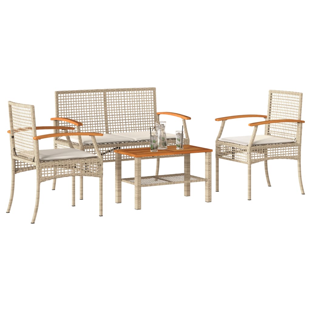 vidaXL 3-delige Bistroset met kussens poly rattan en acaciahout zwart