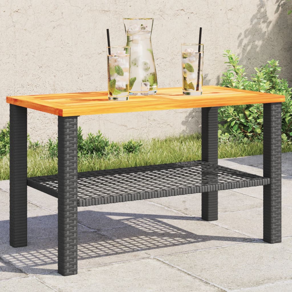 vidaXL Tuintafel 40x40x42 cm poly rattan en acaciahout zwart