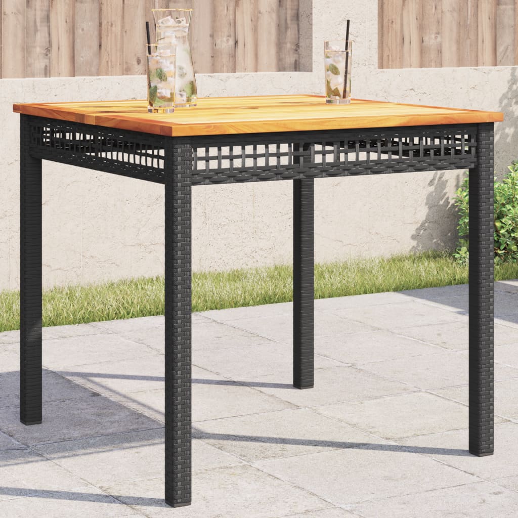 vidaXL Tuintafel 40x40x42 cm poly rattan en acaciahout zwart