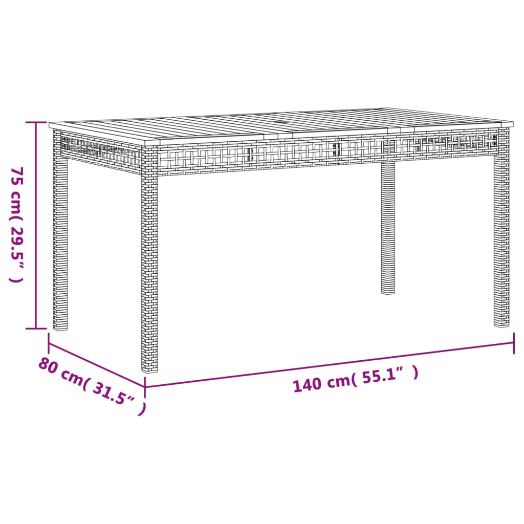 vidaXL Tuintafel 40x40x42 cm poly rattan en acaciahout zwart
