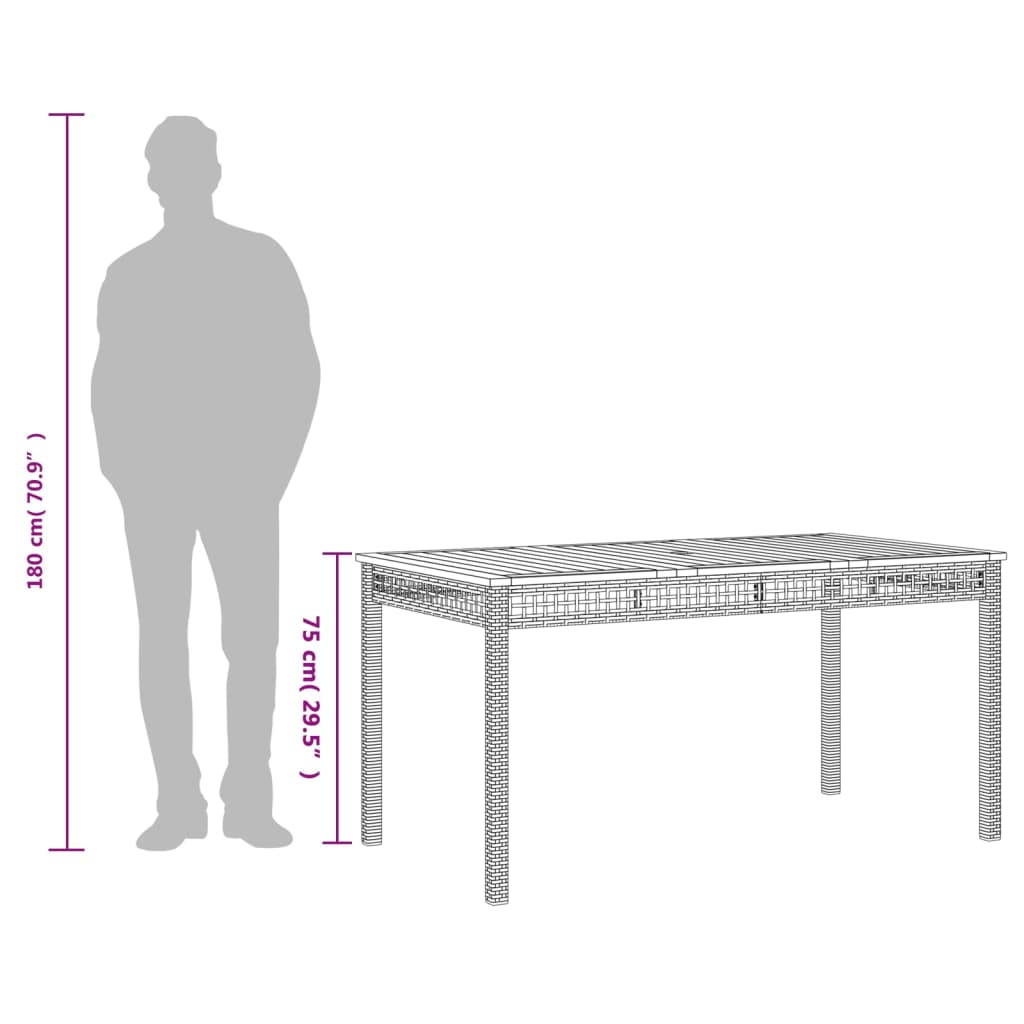 vidaXL Tuintafel 40x40x42 cm poly rattan en acaciahout zwart