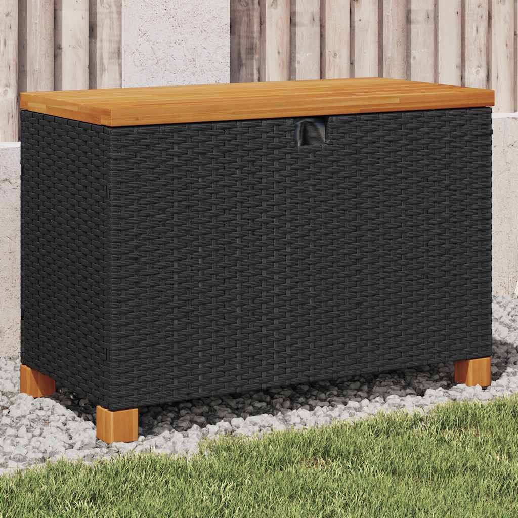 vidaXL Garden storage box 80x40x48 cm poly rattan and acacia wood black