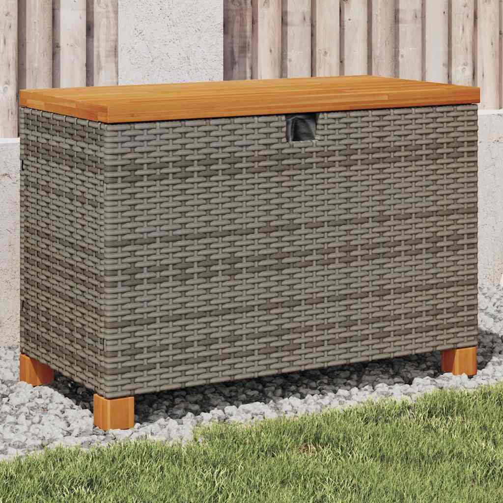 vidaXL Garden storage box 80x40x48 cm poly rattan and acacia wood black