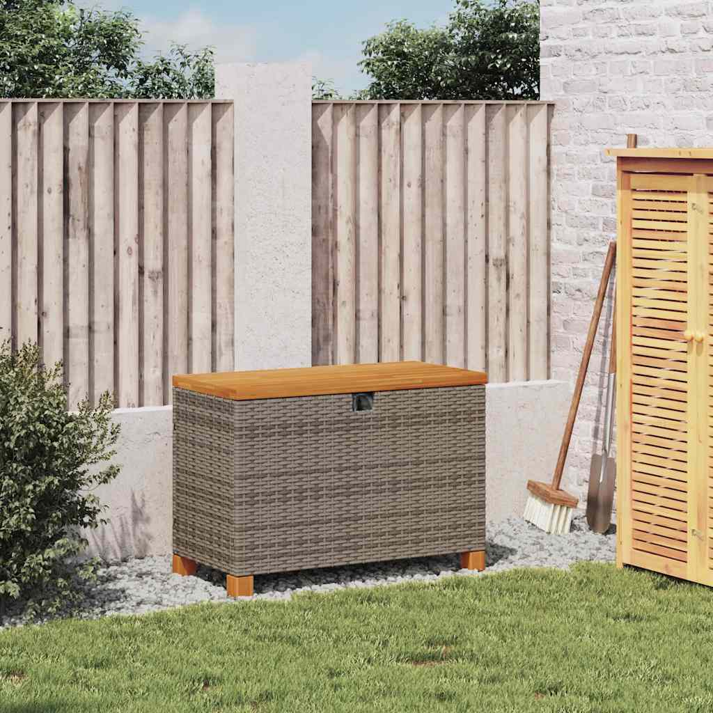 vidaXL Garden storage box 80x40x48 cm poly rattan and acacia wood black