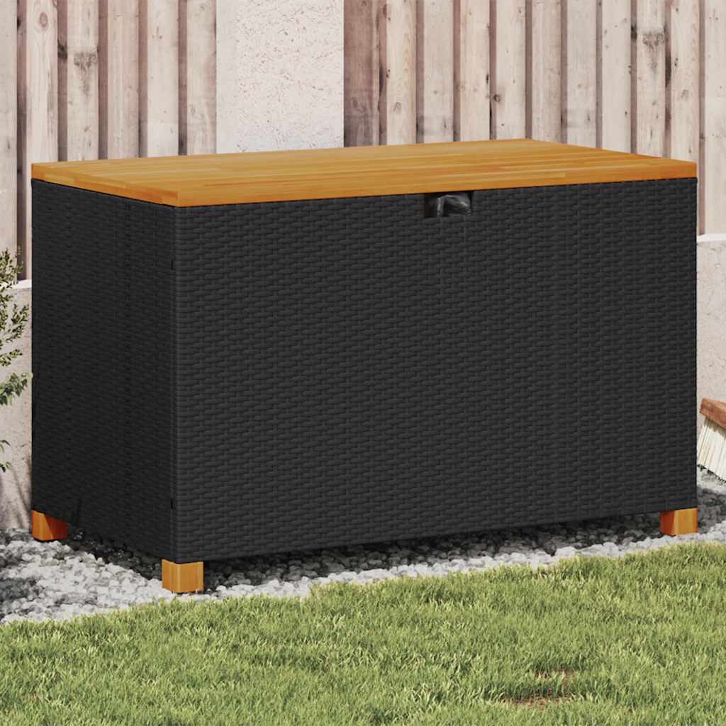 vidaXL Garden storage box 80x40x48 cm poly rattan and acacia wood black