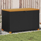 vidaXL Garden storage box 80x40x48 cm poly rattan and acacia wood black