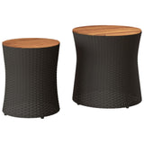 vidaXL Tuinbijzettafels 2 st met houten blad poly rattan zwart