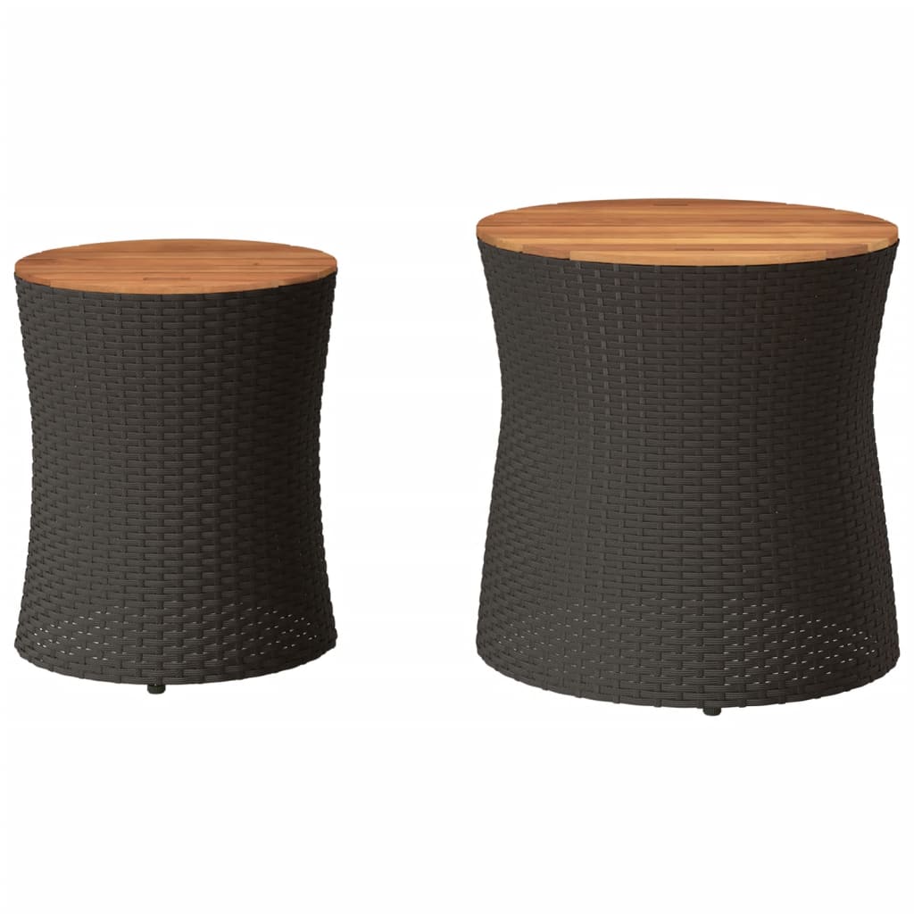 vidaXL Tuinbijzettafels 2 st met houten blad poly rattan zwart