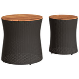 vidaXL Tuinbijzettafels 2 st met houten blad poly rattan zwart