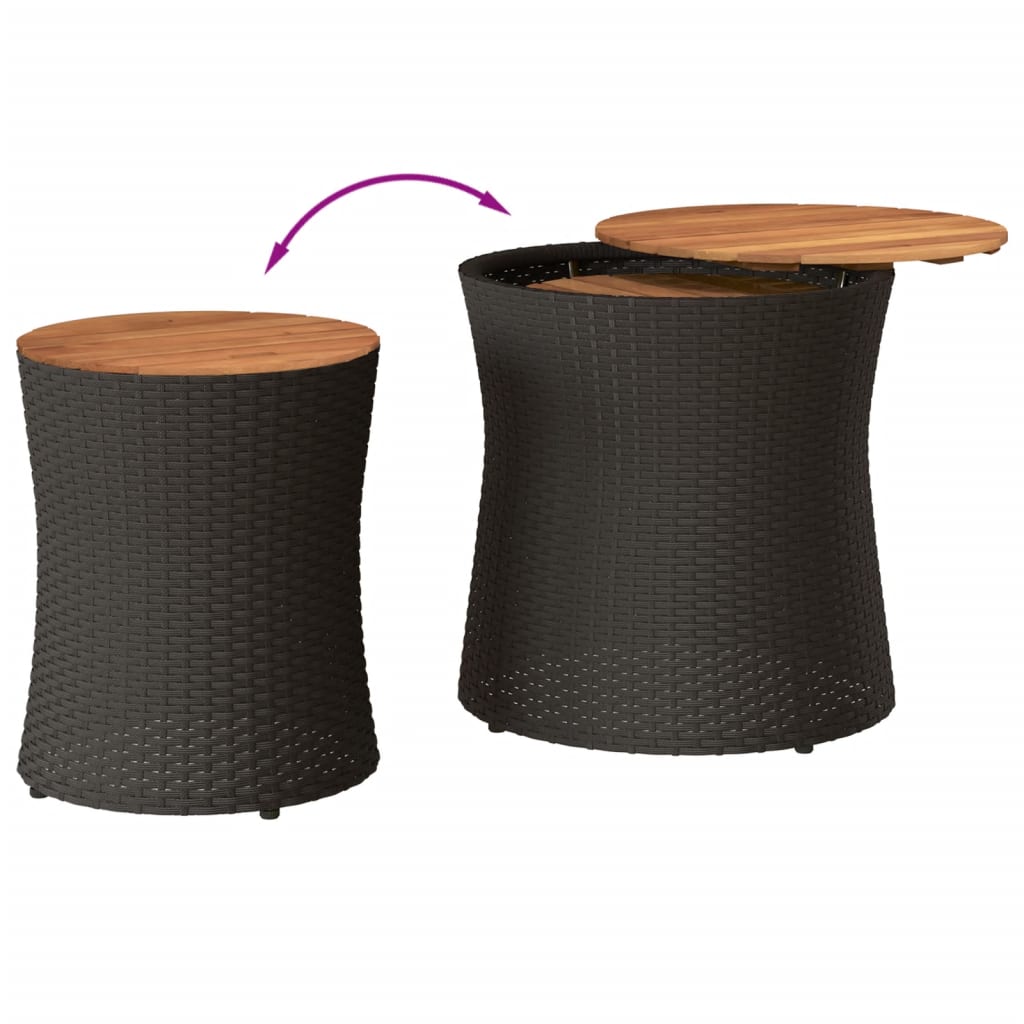 vidaXL Tuinbijzettafels 2 st met houten blad poly rattan zwart