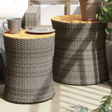 vidaXL Tuinbijzettafels 2 st met houten blad poly rattan zwart