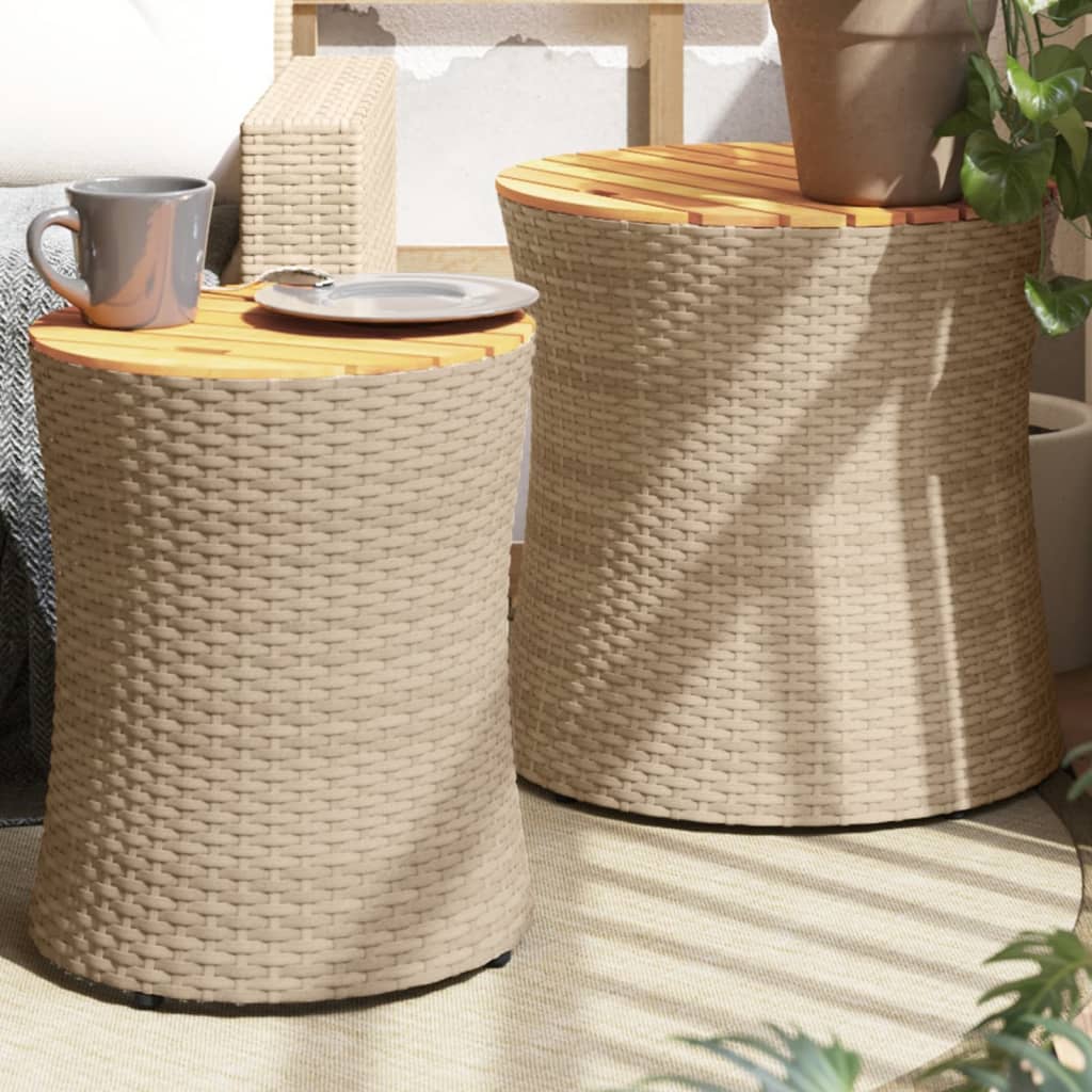 vidaXL Tuinbijzettafels 2 st met houten blad poly rattan zwart