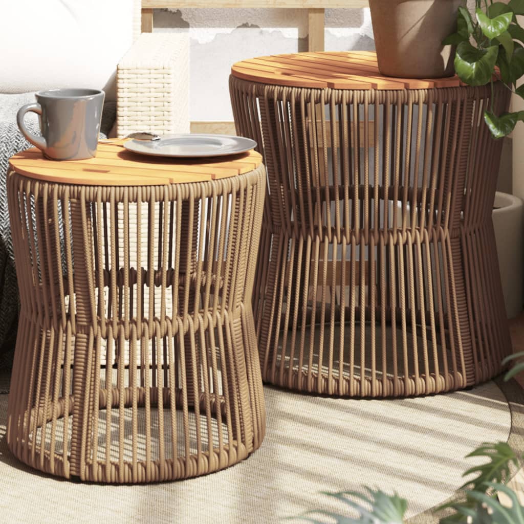 vidaXL Tuinbijzettafels 2 st met houten blad poly rattan zwart