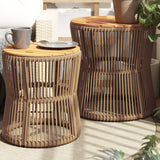 vidaXL Tuinbijzettafels 2 st met houten blad poly rattan zwart