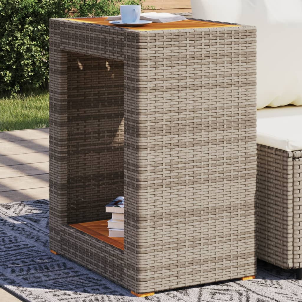 vidaXL Tuinbijzettafel met houten blad 60x40x75 cm poly rattan zwart