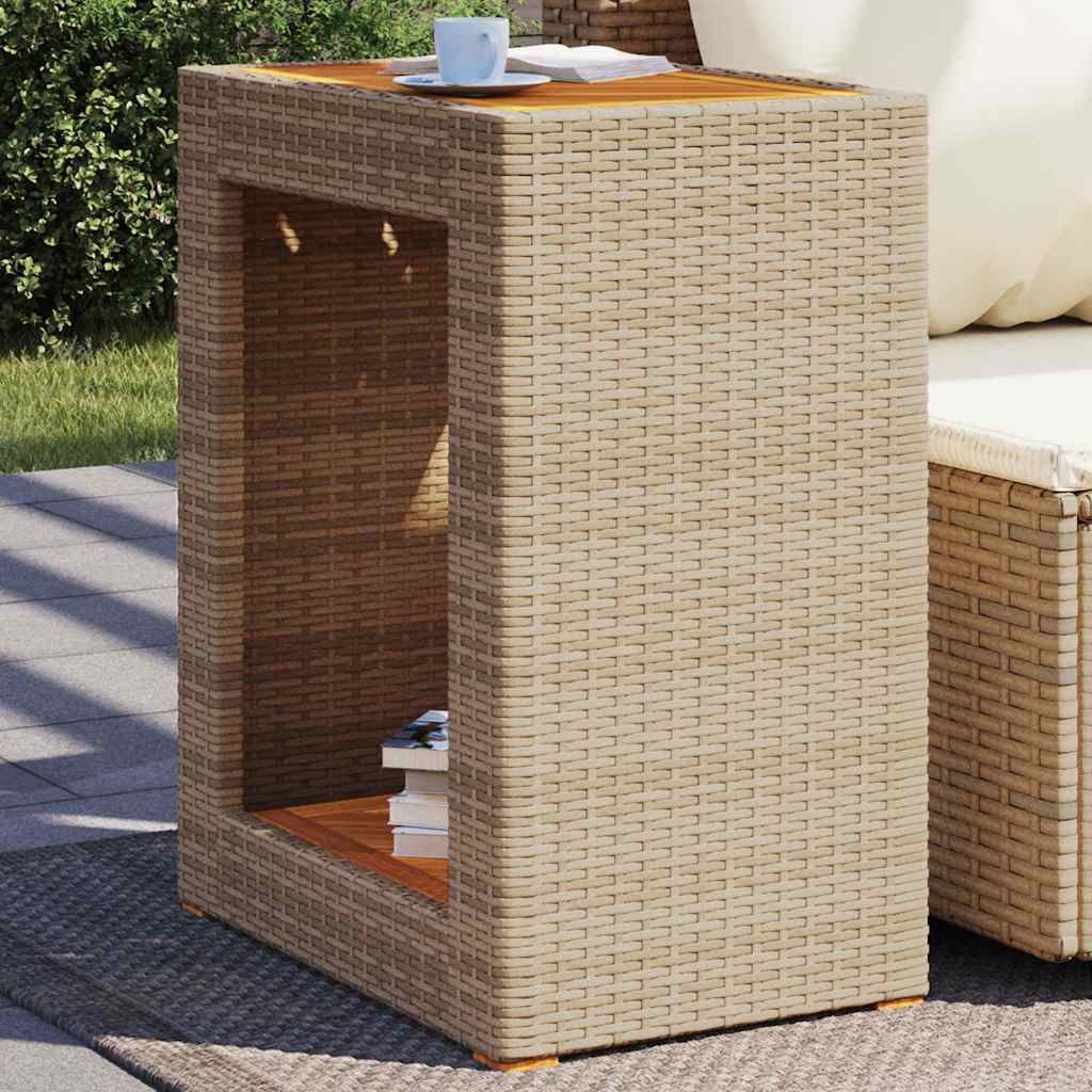 vidaXL Tuinbijzettafel met houten blad 60x40x75 cm poly rattan zwart