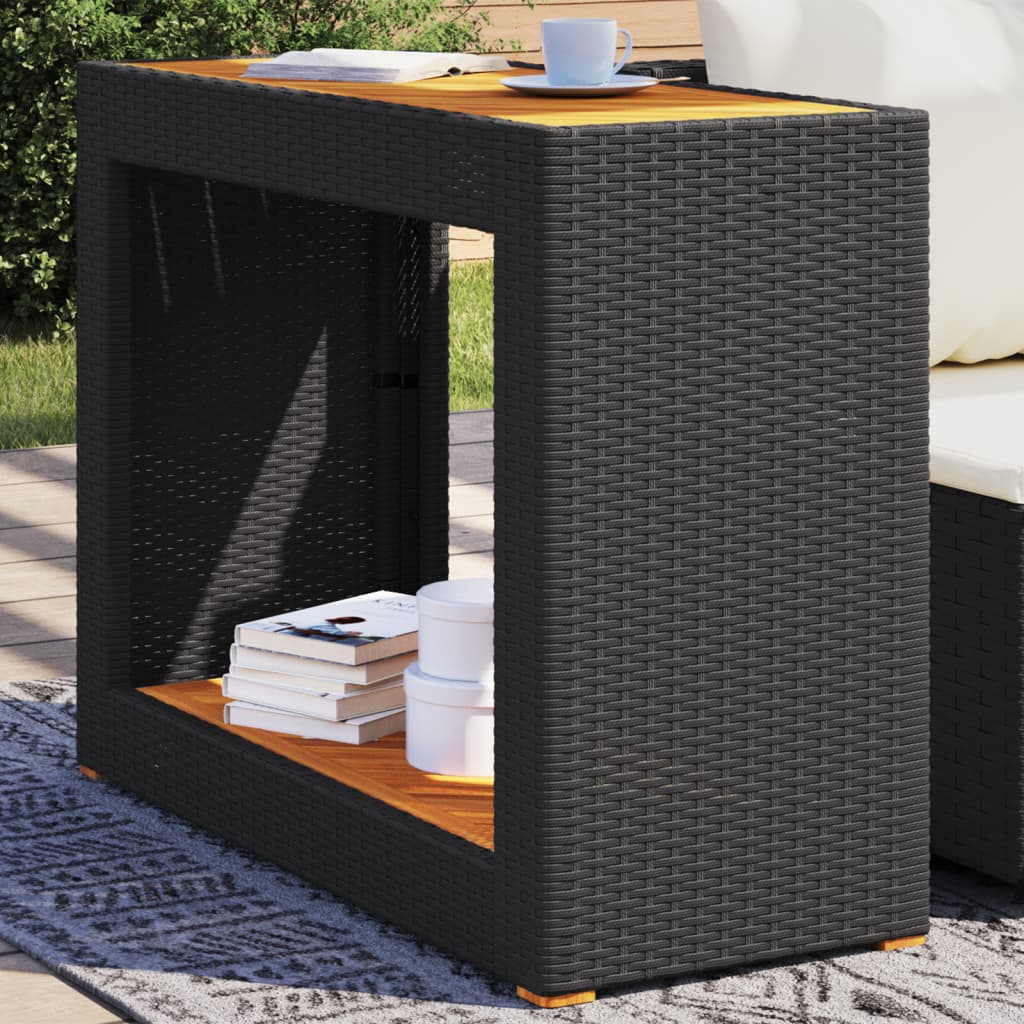 vidaXL Tuinbijzettafel met houten blad 60x40x75 cm poly rattan zwart