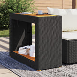 vidaXL Tuinbijzettafel met houten blad 60x40x75 cm poly rattan zwart