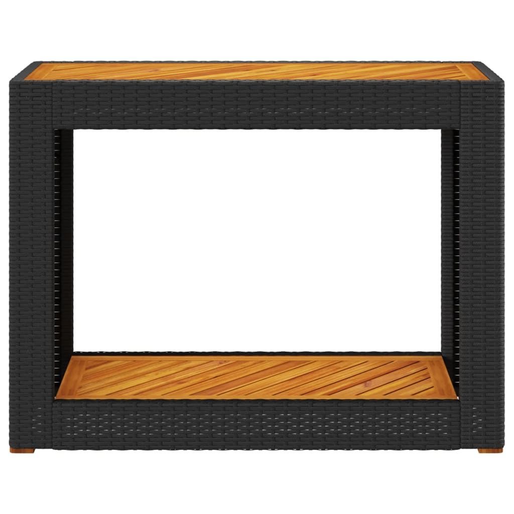 vidaXL Tuinbijzettafel met houten blad 60x40x75 cm poly rattan zwart
