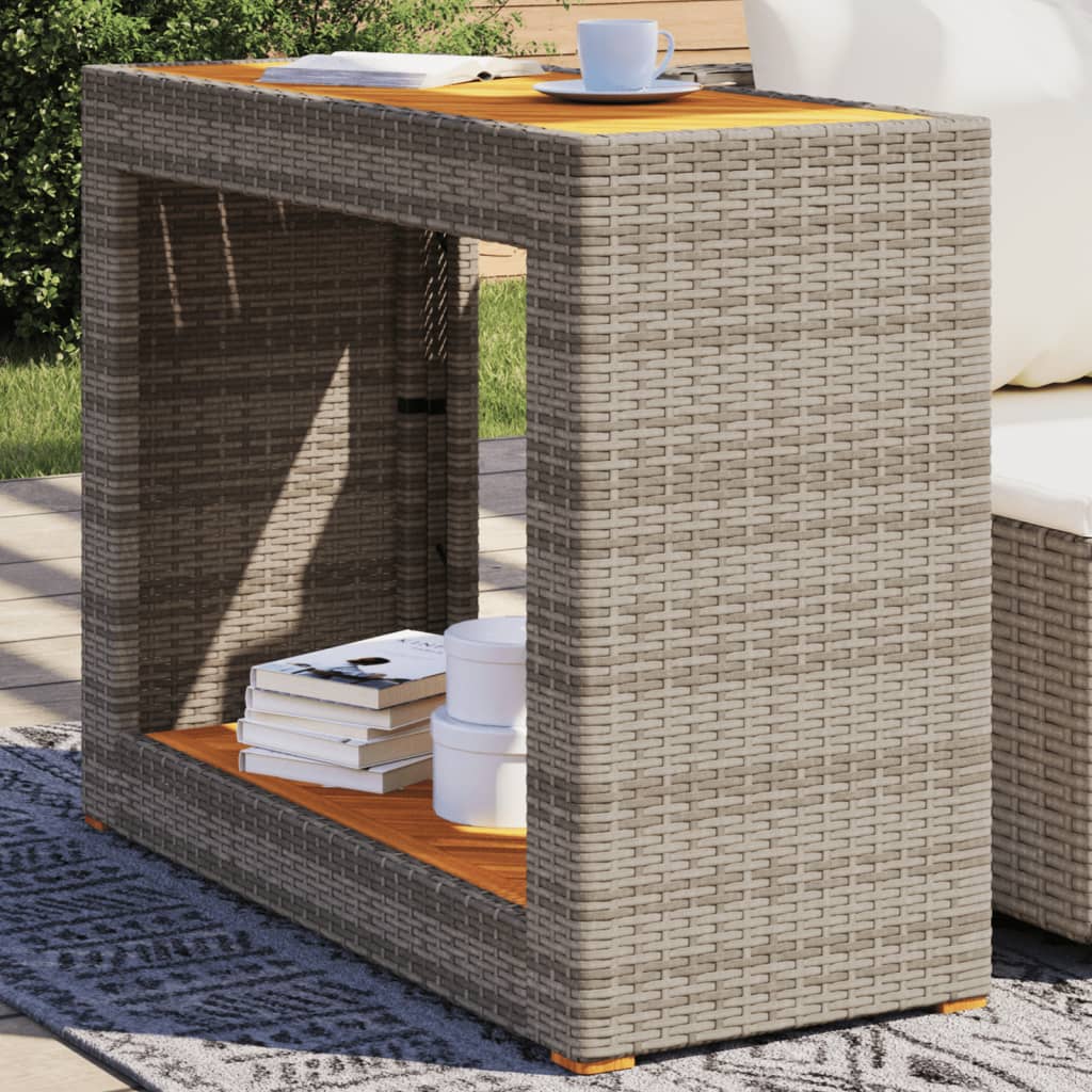 vidaXL Tuinbijzettafel met houten blad 60x40x75 cm poly rattan zwart