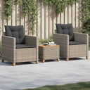 vidaXL 3-delige Bistroset met kussens poly rattan en acaciahout zwart