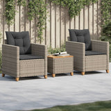 vidaXL 3-delige Bistroset met kussens poly rattan en acaciahout zwart