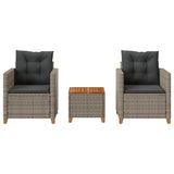 vidaXL 3-delige Bistroset met kussens poly rattan en acaciahout zwart